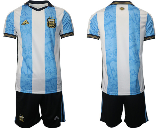 Men's Argentina Blank White/Blue Home Soccer Jersey Suit